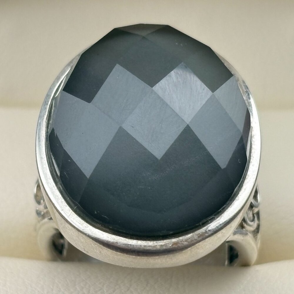 Whitney Kelley 925 Sterling Silver Gray Jadeite Statement Band Ring Sz 7 -13.6gm